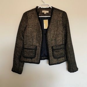 Michael Kors open front tweed brushed gold blazer